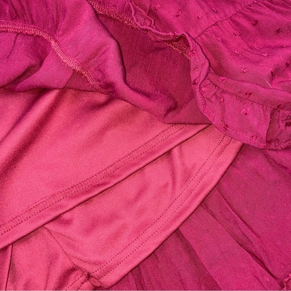 Mi Amore Dress swiss dot long puff sleeve tiered lined elastic waist SZ SM wine - Picture 9 of 12